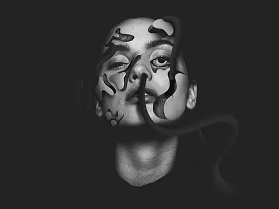 Dalk black digital paint explosion illustration model portrait woman