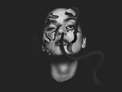 Dalk black digital paint explosion illustration model portrait woman