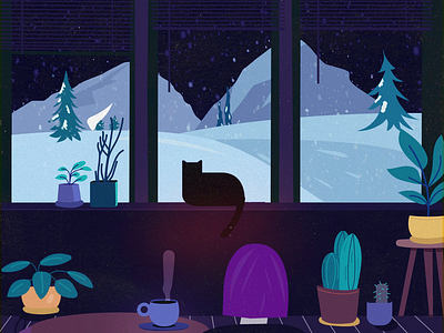 ✨❄️ animation art cat christmas cold cozy design girl holidays illustration magic motion new year night peace snow stars vector warmth winter