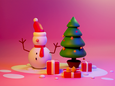 Illustration - Merry Christmas 3d illustration blender blender3d christmas christmas tree color flyer illustration winter