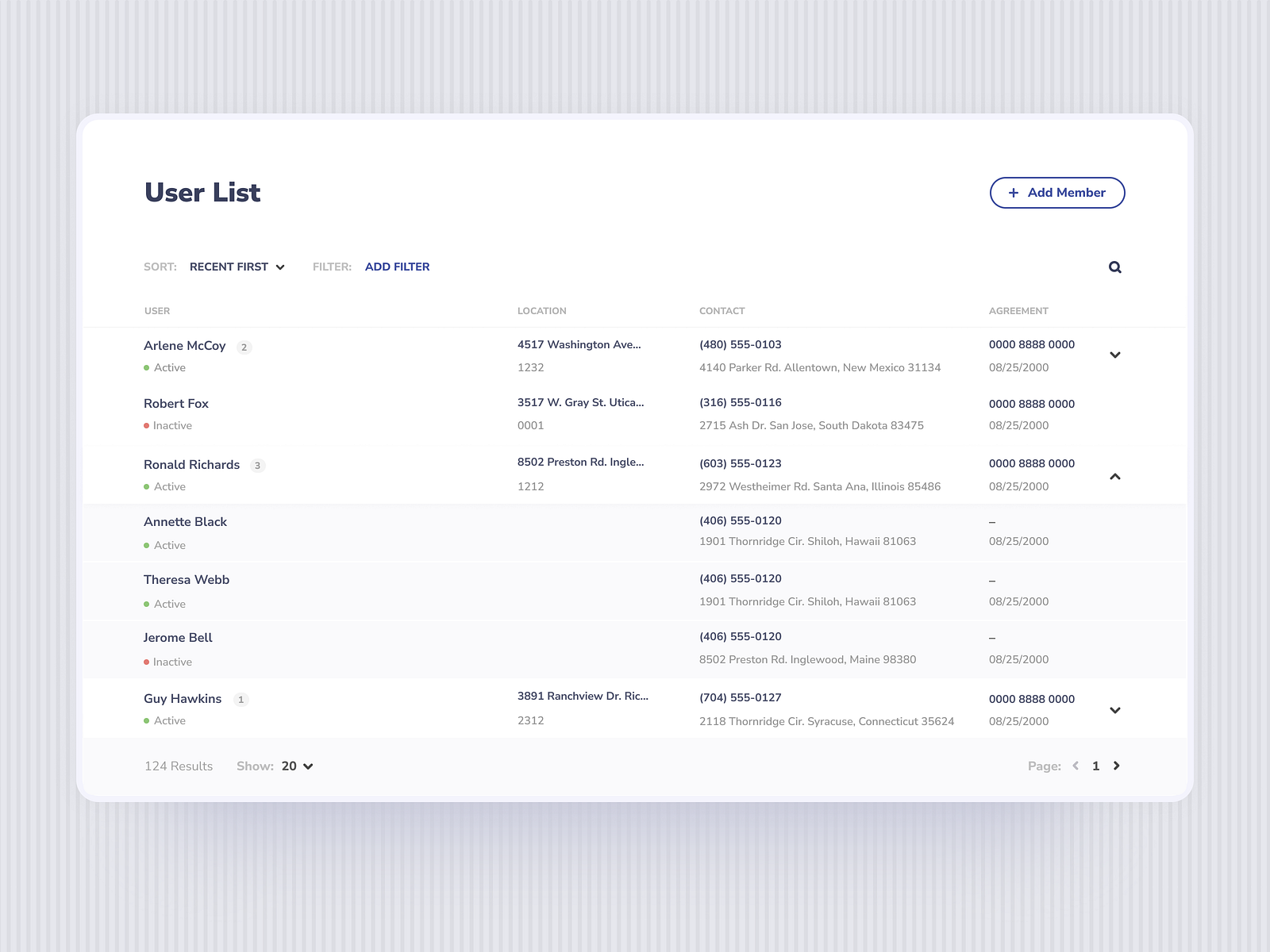 User list table by Ellen on Dribbble