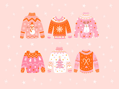 Ugly Christmas Sweaters art christmas cute design digital design digital illustration drawing fashion graphic design happy holidays holidays illustraion illustration art illustrator style sweaters ugly christmas sweater vector visual design