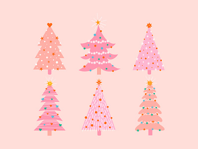 Pink Christmas Trees art christmas christmas tree cute design drawing graphic graphic design happy holidays holidays illustraion illustration art illustrator merry christmas pink pink christmas tree vector visual design