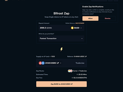 Bifrost Zap bifrost blockchain bridge crypto design multichain ui web3 zap