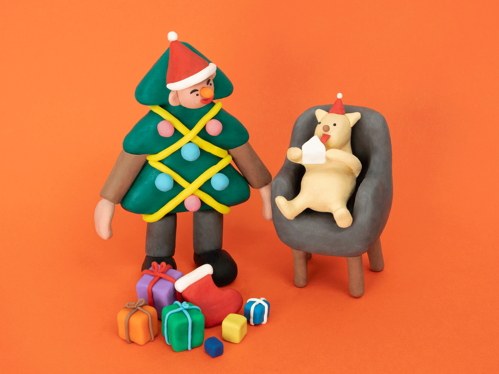 Happy Holidays animation character design christmas clay claymation december dog family feliz navidad festival friendship holiday illustration merry xmas plasticine stop motion stop motion animation xmas xmas card xmas tree