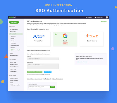 SSO Authentication - User Interaction appivo authentication cards configuration navigation settings setup sso steb by step summary ux