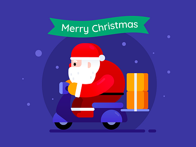 Santa delivering presents character christmas christmas eve delivery delivery service gift graphic happy new year hohoho illustration logistic mascot merry christmas motorcycle new year present santa santa claus scooter vector