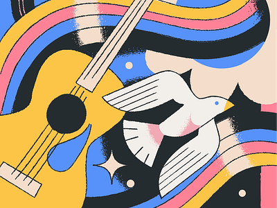 Turntable Live Genre Illustrations: Indie dove guitar illustration music texture vector