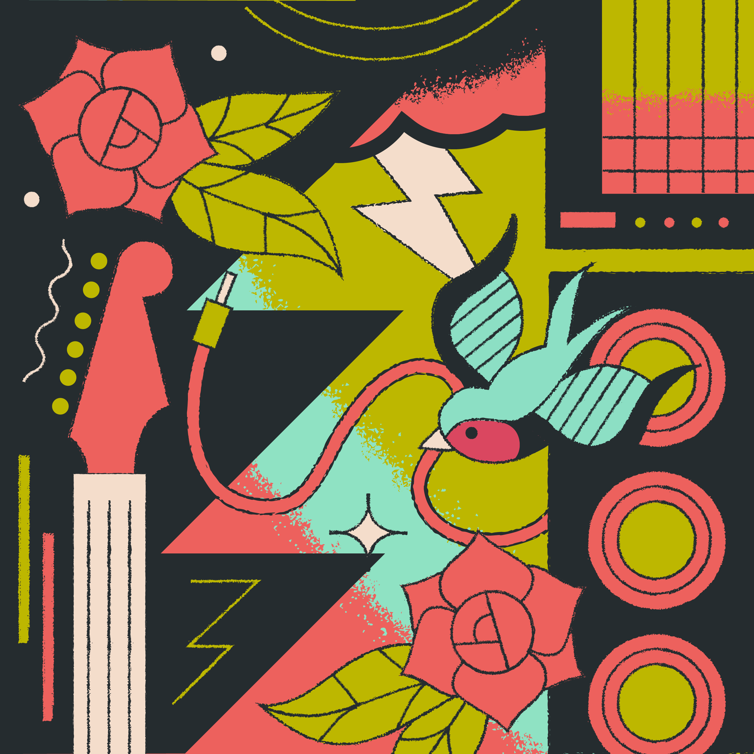 Turntable Live Genre Illustrations: Classic Rock amp guitar illustration lightning music sound vector