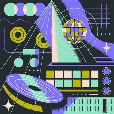 Turntable Live Genre Illustrations: EDM disco ball edm electronic illustration music vector