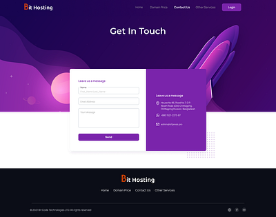 Bit Hosting Contact Us Page Design bit apps bit code bitapps contact contact form contact page contact us domain hosting illustration ui