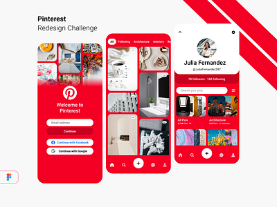 Pinterest Redesign Challenge design feed flat minimal minimalist mobile mobile app mobile app design mobile design mobile ui pinterest profile profile design redesign social media social media design ui user interface user interface design