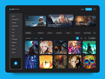 Artstation Redesign dark dark theme design light theme ui web