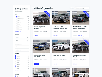 Automotive 🚗 - Occasion page audi automotive automotive design automotive logo blue blue and white cardealer cars clean design e commerce filter flat occasion occasions site vector webdesign