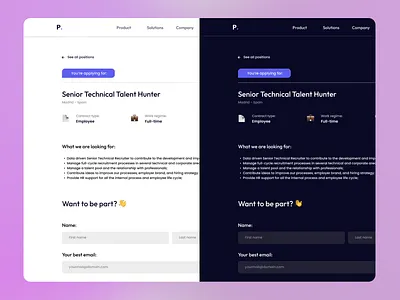Job application form application branding career page dark dark mode desktop form form application graphic design interface job application page social media ui ui design web website website page white mode