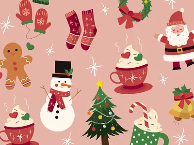 Merry Christmas 🎄 christmas christmas party christmas tree colors cookie cozy illustration illustrations merry christmas merry xmas pattern santa seasons greetings snowman vector illustration warm winter xmas
