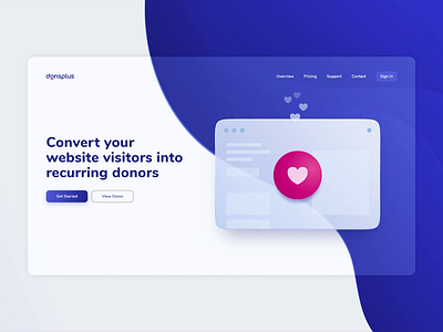 Donsplus Header Animation animation blue design donate donation heart illustration motion nonprofit studionmore ui ux web webdesign