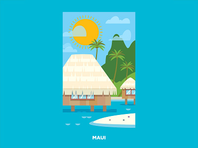 Maui art beach design hawaii illustration maui travel vector