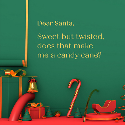 Dear Santa, Sweet but twisted- does that make me a candy cane? 2020 3d 3d animation 3dart 3dmodelling art c4d candycane christmas dearsanta design holidays holidayseason illustration santa santaclaus season seasonsgreetings winter xmas