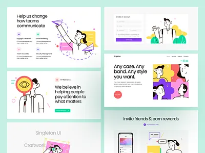 Singleton + Easy Illustrations = ❤️ application colorful craftwork design illustrations landing product ui vector web website