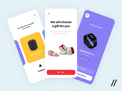 Gifts Randomizer App Animation animation app christmas design gift gifts marketplace mobile mvp online present presents purrweb randomize react native startup twist ui ux xmas