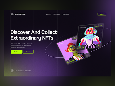 Nftusovka NFT Homepage afterglow art crypto homepage illustration landing nft nft art product