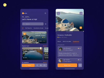 TravelApp - Ui Concept android app app app design blue branding cross platform dashboad design hotel booking ios design mobile reviews tracking app travel app trip planner ui ui ux design user friendly ux ux design