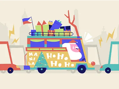 Santa Jeepney 2d flat gift box illustraion illustrator jeepney merrychristmas philippines santaclaus street traffic jam xmas