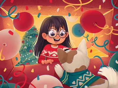Dreams Come True at Christmas character child christmas christmas tree cute illustration design design studio digital art digital illustration digital painting dog dream girl graphic design illustration illustration art illustrations illustrator pet winter holidays