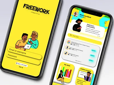 Freework Mobile Apps app branding design flat illustration minimal mobile mobile app mobile app design mobile ui ui ux web