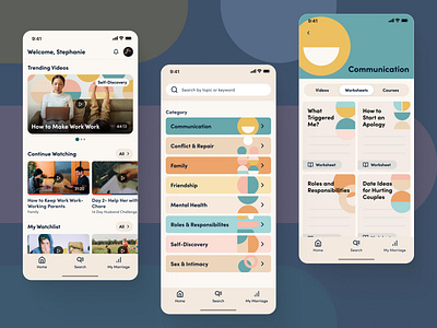 Marriage App- Main Screens carousel category continue watching figma home screen main screens notifications profile progress search slider slideshow ux design video app worksheet