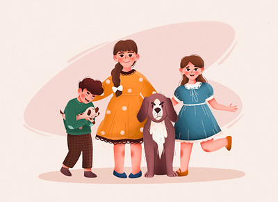 Happy children's 2d art 2d personage animal animals artist boy character design children children book illustration cute cute illustration dog emotions family girl illustration 2d mobile procreate puppy texture brushes