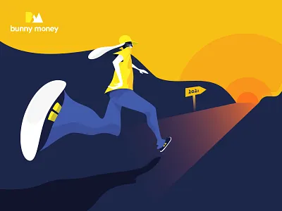 bunny money 2021 greeting card 2021 branding bunny colors design greetingcard greetingcards identity illustration illustrator minimalist movement rabbit runner running visual design