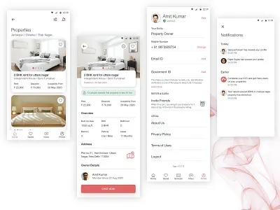 Property App android app design detail page listing mobile mobile app design notification profile property