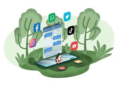 flat ilustration social media at relax time illustration isometric art isometric illustration ui vector