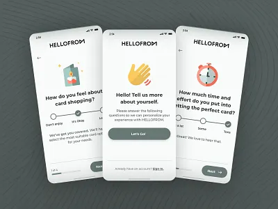 HELLOFROM - Questionnaire Onboarding app design greeting card onboarding personalization questionnaire survey ui user experience user interface ux web