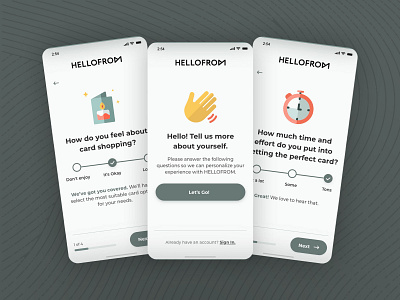 HELLOFROM - Questionnaire Onboarding app design greeting card onboarding personalization questionnaire survey ui user experience user interface ux web