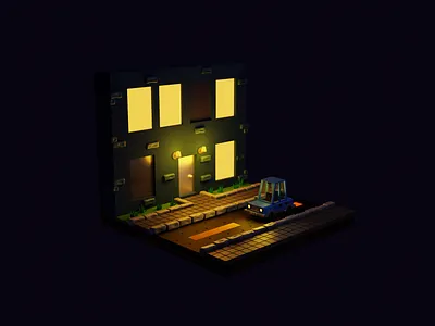 Night town 3d 3dmodel blender3d frostnout illustration low poly
