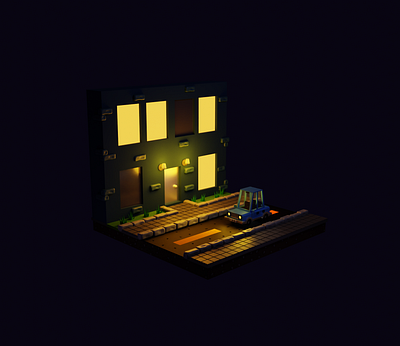 Night town 3d 3dmodel blender3d frostnout illustration low poly