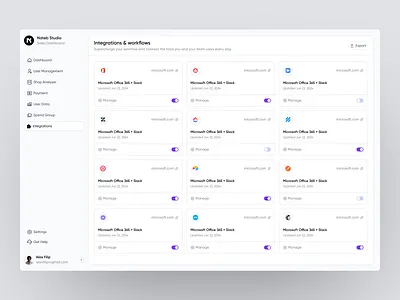 Nateb Studio Integrations Design dashboard dashboard ui design product design sass sass product ui