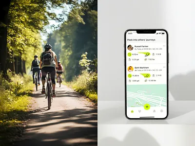 Cycling app inspiring movement, fun, and green living activity tracker app community cycling design eco eco challenges fitness app gamification green green living app ios merch mobile modern design rewards sport time tracker ui ux