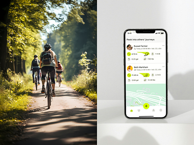 Cycling app inspiring movement, fun, and green living activity tracker app community cycling design eco eco challenges fitness app gamification green green living app ios merch mobile modern design rewards sport time tracker ui ux