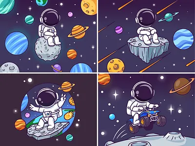 Astronaut Lost In Space🧑🏻‍🚀🪐 astroman astronaut astrosuit branding car cartoon character cosmos cute doodle flat galaxy icon illustration logo meteor moon planet space