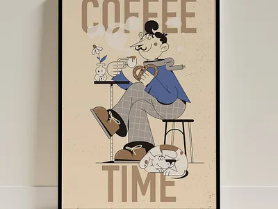 Coffee time poster character design coffee time poster