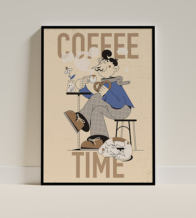 Coffee time poster character design coffee time poster