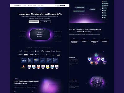 Traefik AI Gateway accolades ai dark design diagram gateway illustrations marketing saas traefik web website