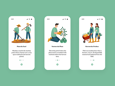 Farmers onboarding app design illustration typography ui ux