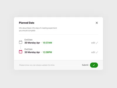 Planned date card concept design edit input planned date popup testing planning ui user experience user interface ux web