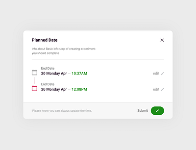 Planned date card concept design edit input planned date popup testing planning ui user experience user interface ux web