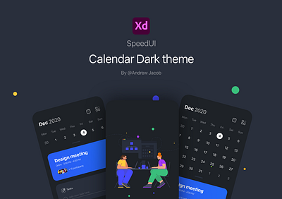 Calendar - SpeedUI Tut animation app art calendar clean dark dark mode design flat illustration mobile ui ux